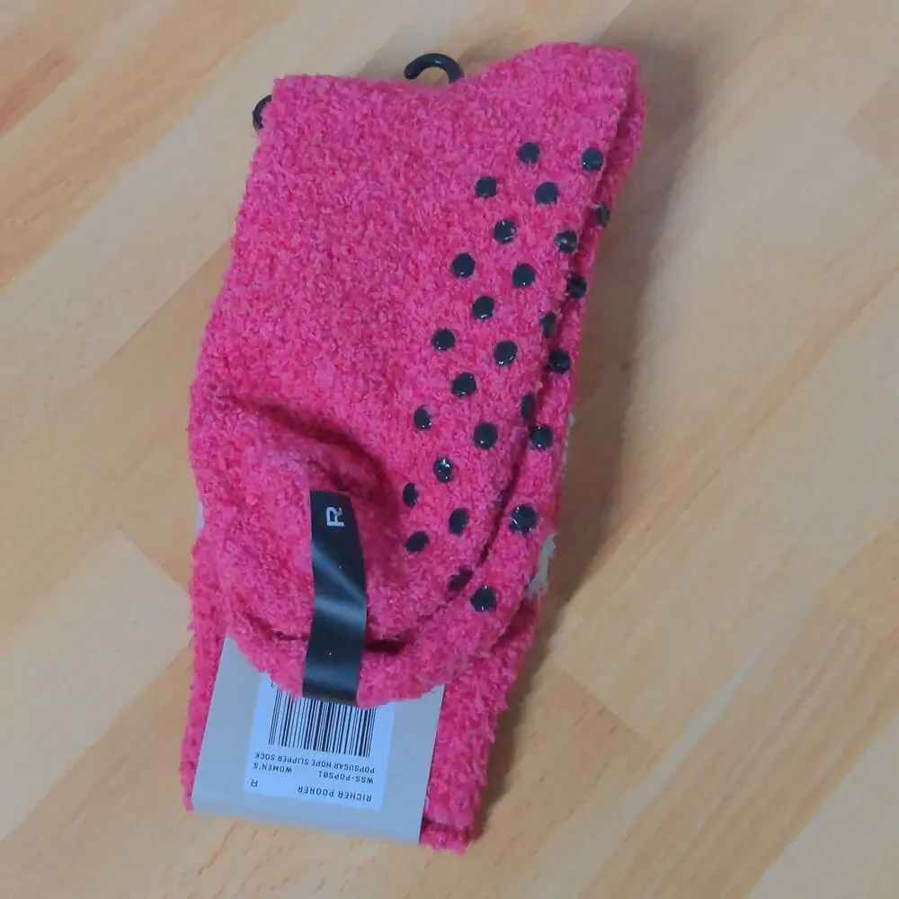 Richer Poorer Pink Hope Slipper Crew Socks Barbiecore Sticky - Size US 5-10